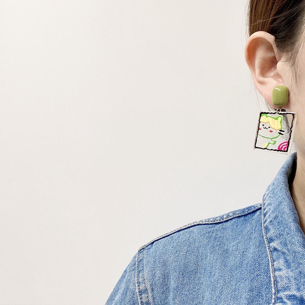 Bông Tai Hình Tròn/ Vuông/ Hoa Hướng Dương/ Mèo/ Chó Trong Suốt Kiểu Retro Hàn Quốc Thời Trang