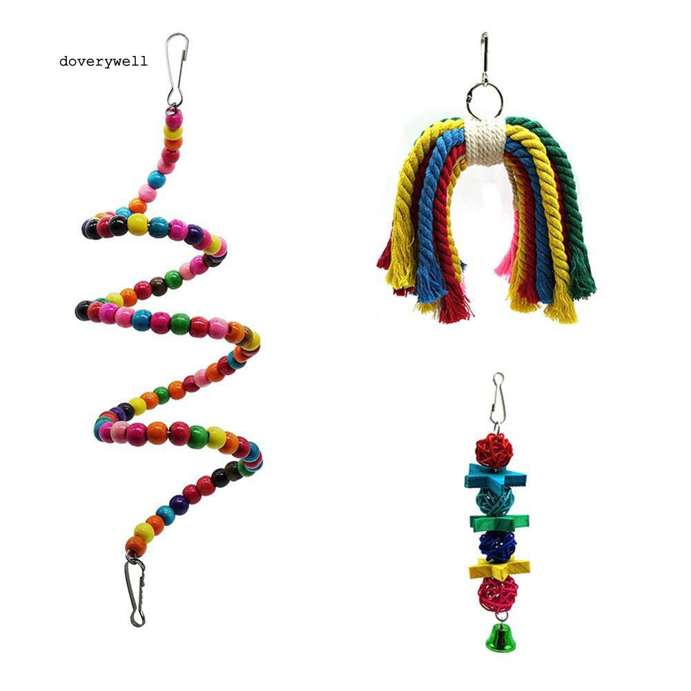 Bộ 7 món đồ chơi treo trang trí chuồng chim cảnh nhiều màu sắc tươi sáng bắt mắt