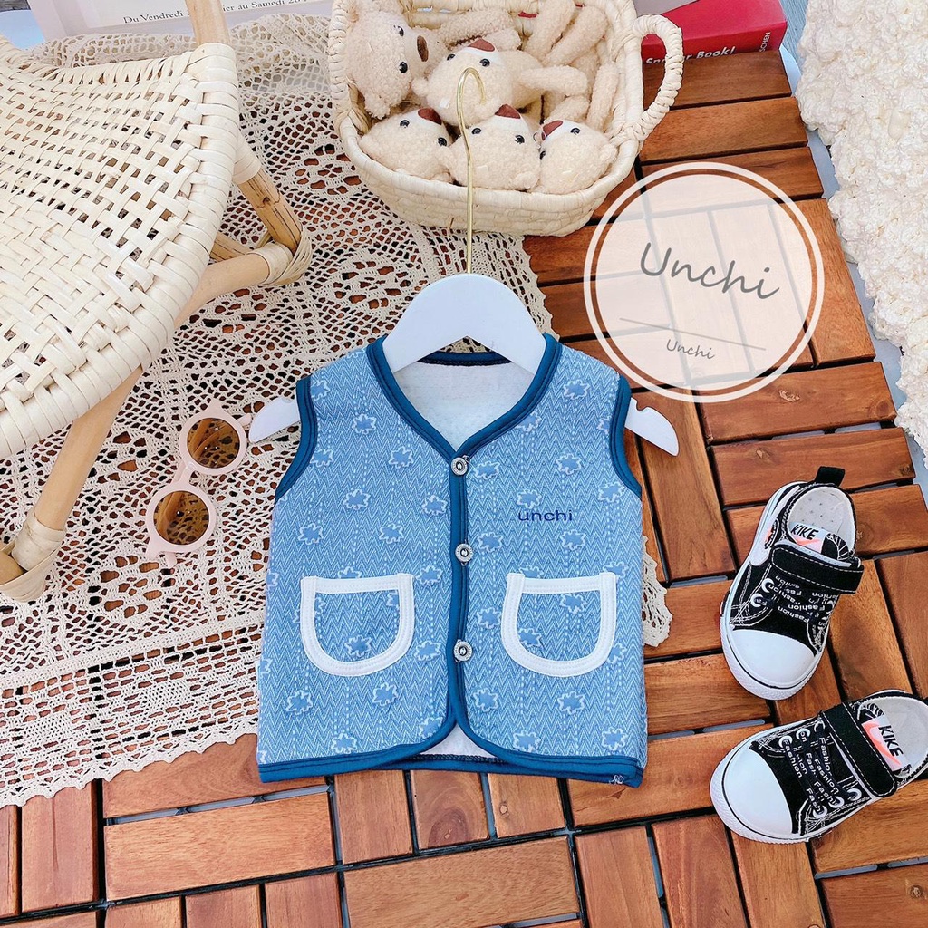 Áo gile xốp trần bông thu đông Unchi cài thẳng cho bé phối túi  (5-13kg)