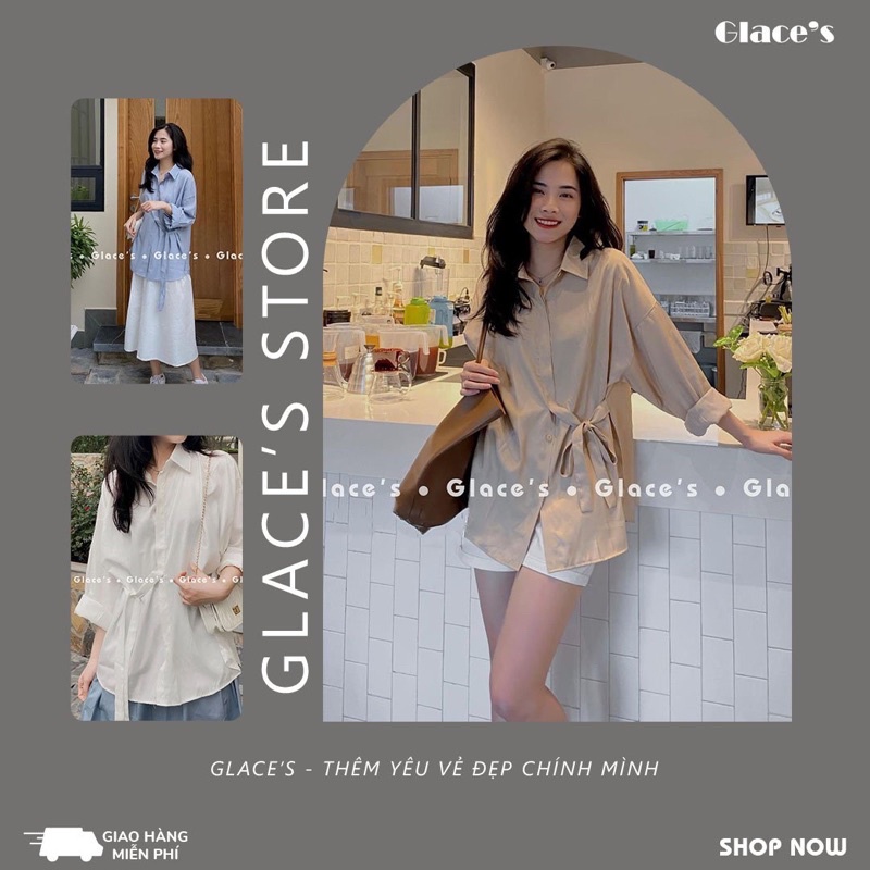 [Ảnh +Video thật] Áo sơ mi nữ kiểu⚡ FREESHIP ⚡Áo sơ mi nữ trơn buộc nơ hông, chất liệu voan lụa, kiểu Hàn Quốc