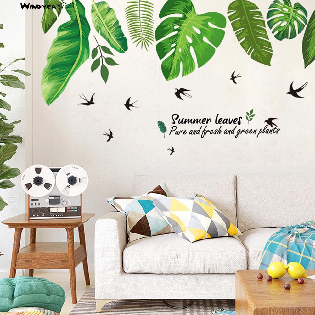 Nhãn dán trang trí tường họa tiết lá cây phong cách mùa hè