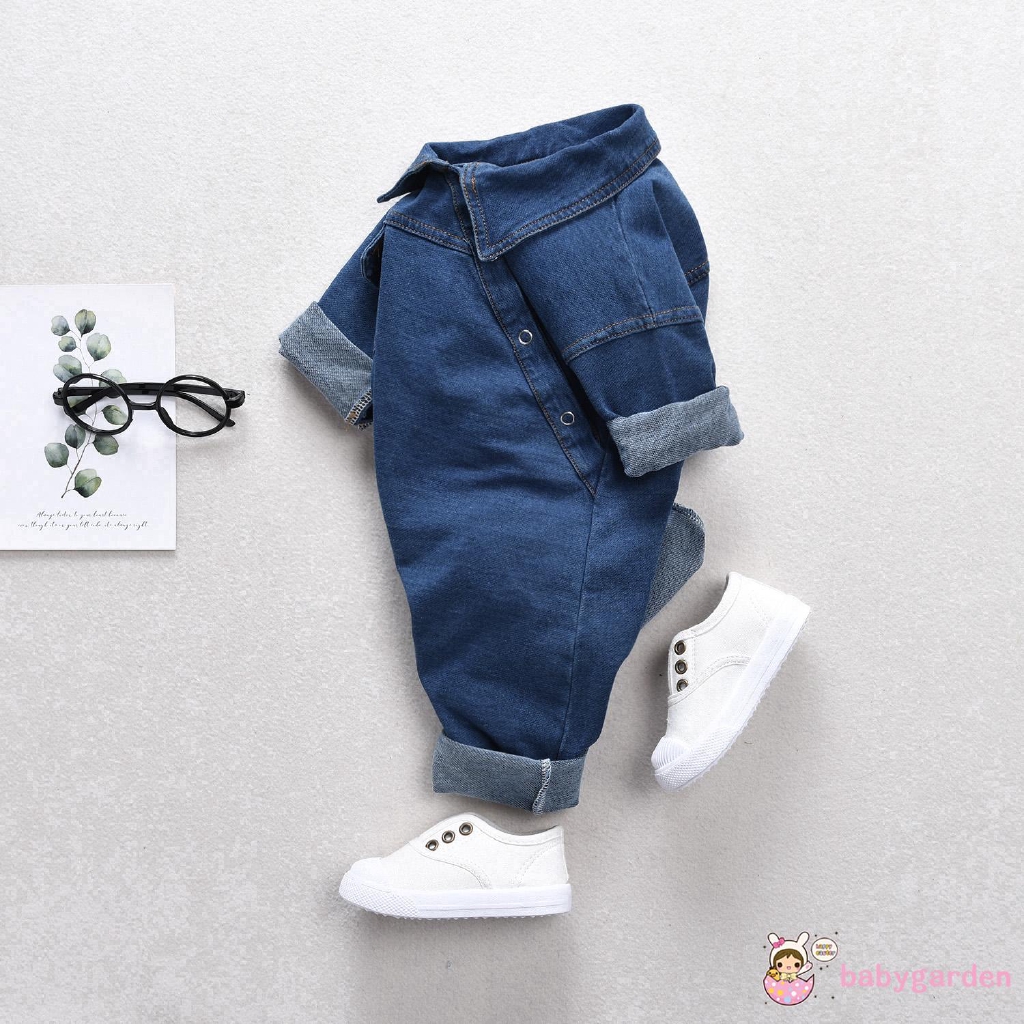 Romper dài tay bằng denim có túi đáng yêu cho bé