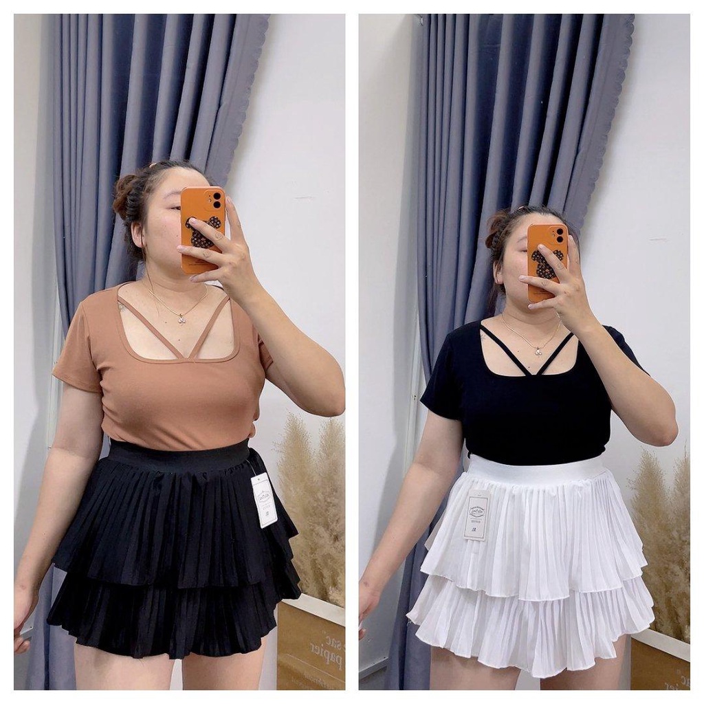Áo thun (croptop) cổ vuông dây chéo