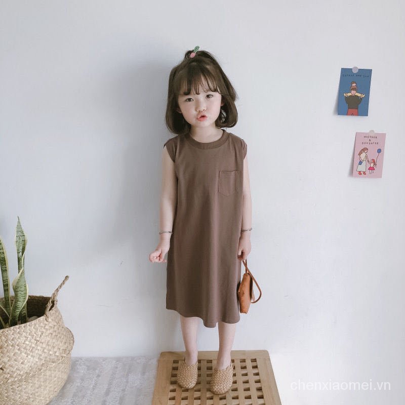 Đầm Thun Cotton Hàn Quốc Đơn Giản Cho Bé Gái Zn5D