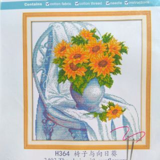 ( Mẫu mới) Tranh thêu chữ thập hoa hướng dương Joy