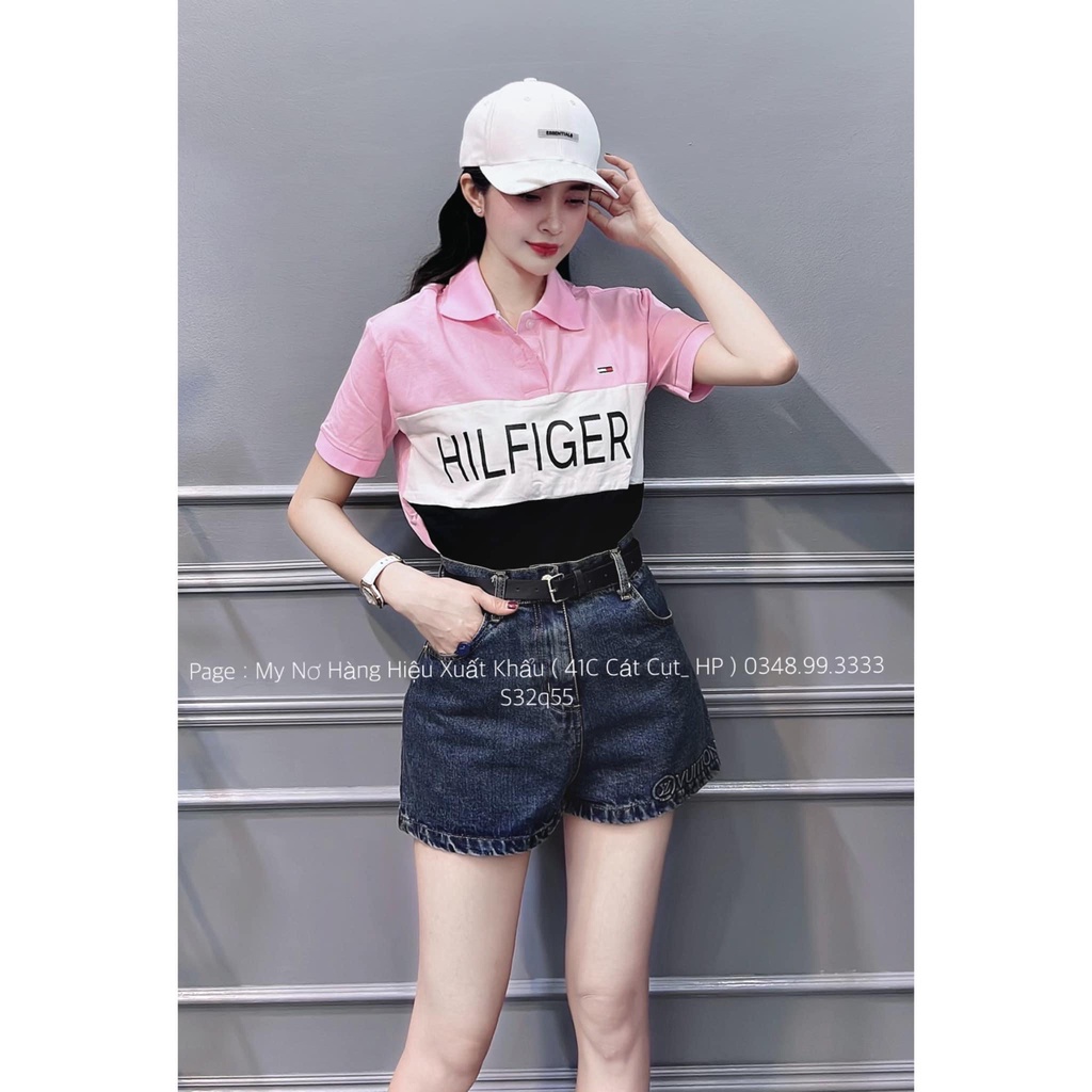 Áo polo nữ phối màu hồng siêu hot áo cổ bẻ siêu trend DN245