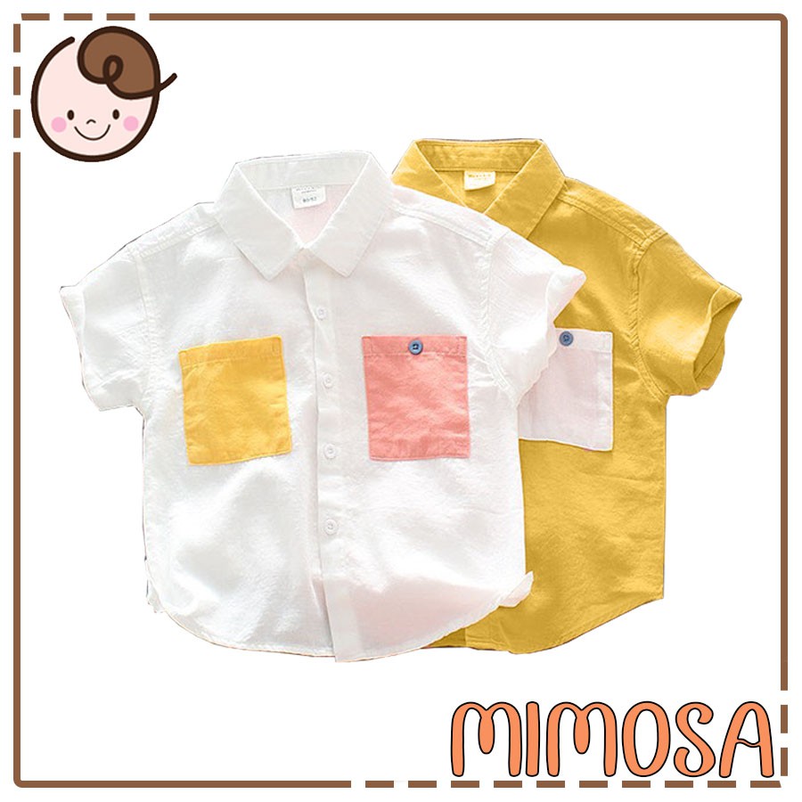 Áo Sơ Mi Bé Trai Bé Gái, Sơ Mi Ngắn Tay Trẻ Em Từ 1 Đến 6 Tuổi Chất Đũi Mềm Mimosa Shop Size 8-20kg SM08
