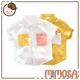 Áo Sơ Mi Bé Trai Bé Gái, Sơ Mi Ngắn Tay Trẻ Em Từ 1 Đến 6 Tuổi Chất Đũi Mềm Mimosa Shop Size 8-20kg SM08