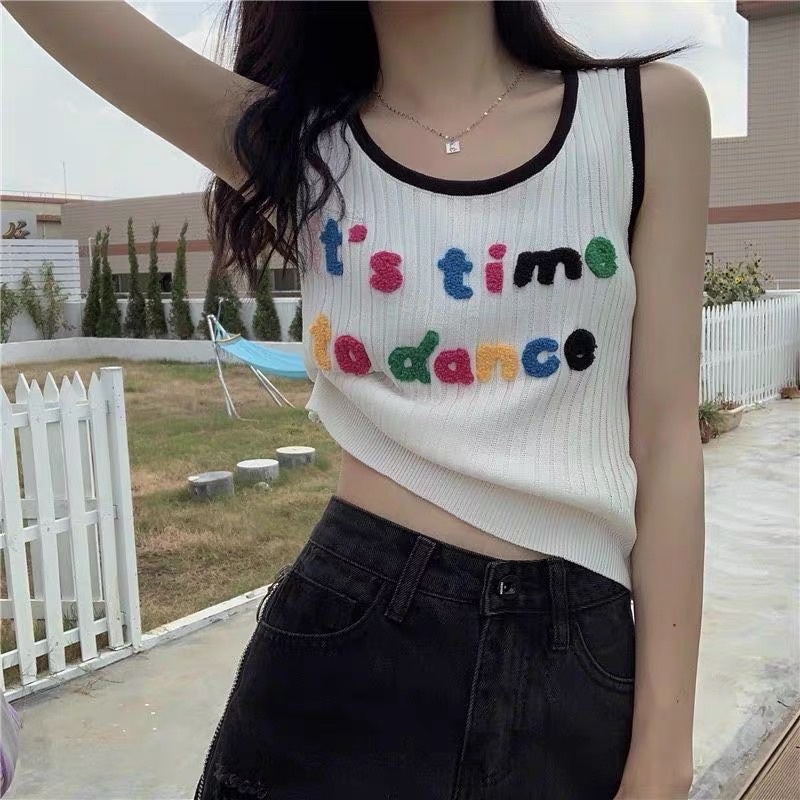 ÁO SÁT NÁCH CROTOP VIỀN MÀU THÊU CHỮ CẦU VỒNG CỰC HOT
