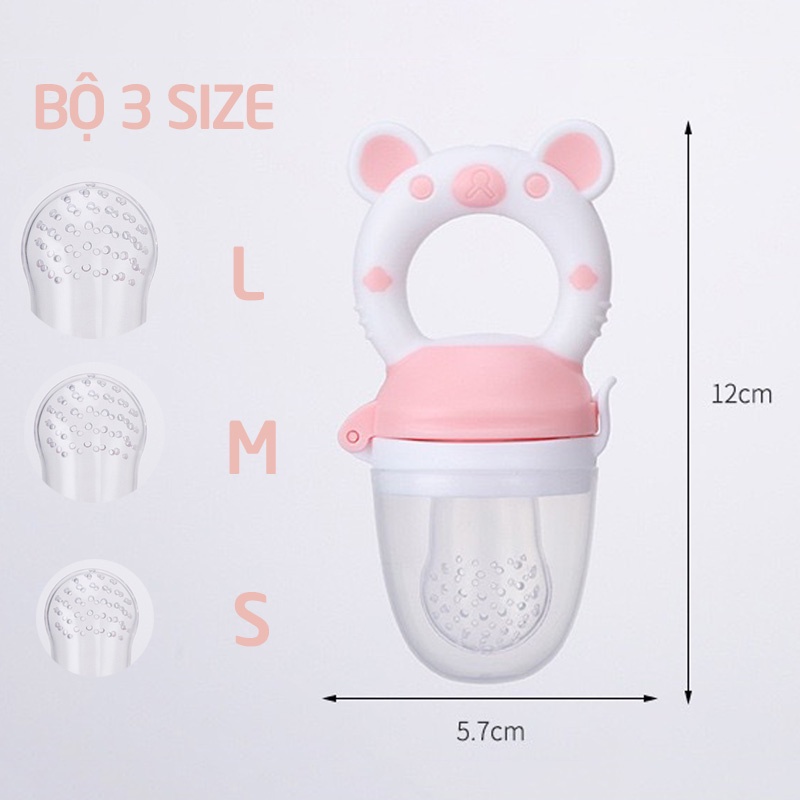 Trọn bộ túi nhai ăn dặm 3 núm size S M L Silicon chính hãng Babuu chống hóc cho bé ăn dặm