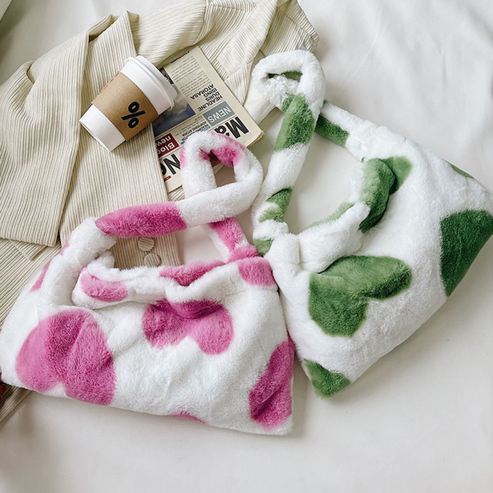 Túi xách lông nhung họa tiết trái tim / hoa nhiều màu sắc tùy chọn thời trang thu đông cho nữ