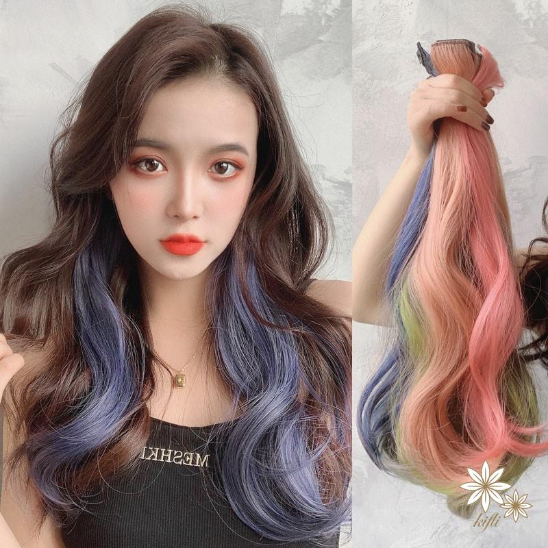 【kifli】Kẹp high light tóc giả xoăn nhuộm Ombre nhiều màu Hàn Quốc
