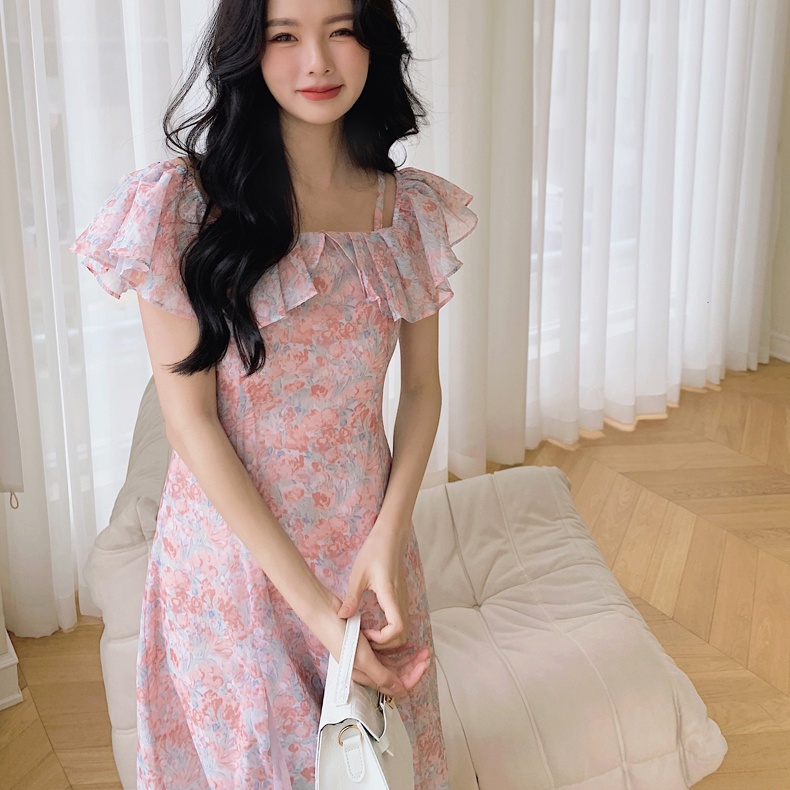 Đầm Hoa Trễ Vai Thời Trang Mùa Hè Hàn Quốc Dành Cho Nữ