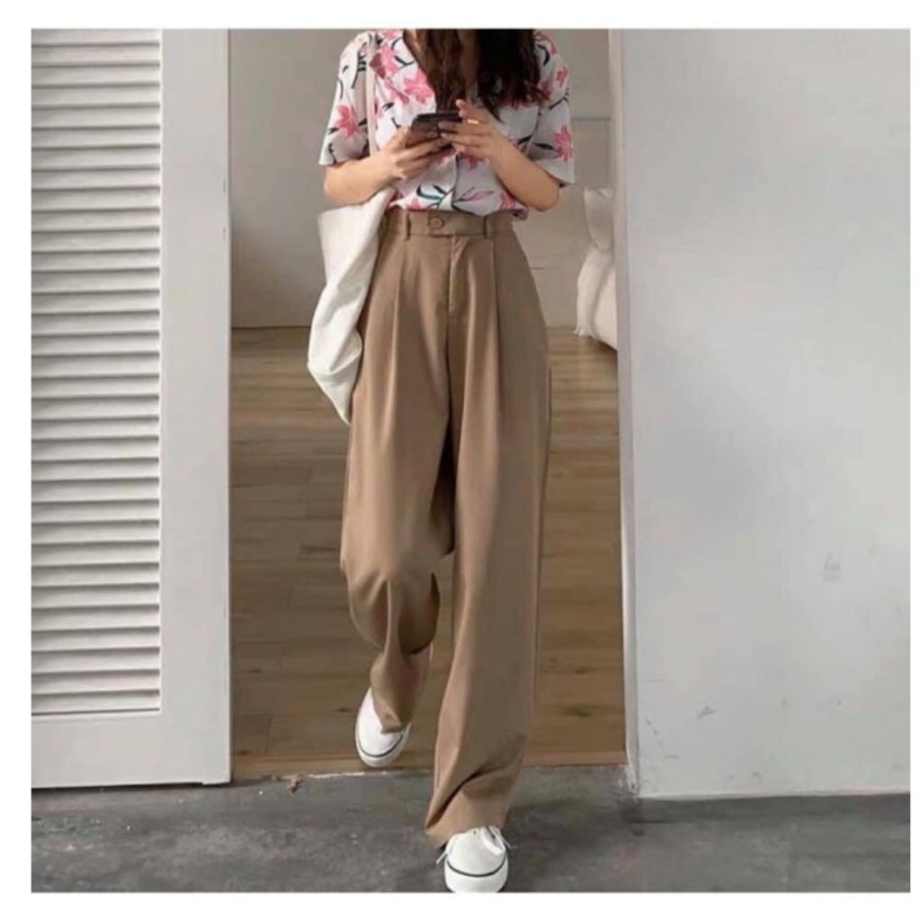 Quần ống suông nữ cạp cao culottes dài vải tuyết mưa QD002
