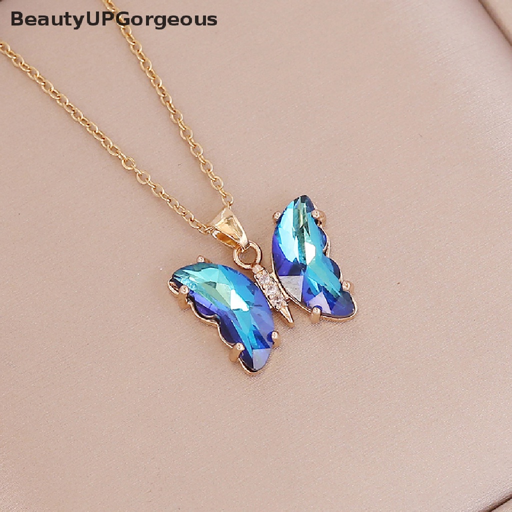 Vòng cổ Bằng Thép Không Gỉ Mặt Bướm Màu Gradient Thời Trang Dành Cho Nữ