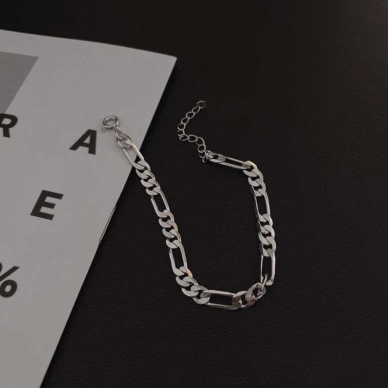 Vòng tay màu bạc dạng xích thiết kế đơn giản có thể điều chỉnh cho nam nữ