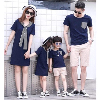 Váy áo gia đình 3/4/5 người Đồng phục gia đình chất thun cotton đẹp màu xanh than đi chơi du lịch