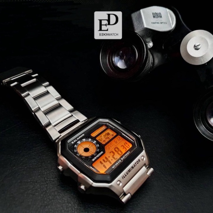 Đồng Hồ Điện Tử Nam chống nước AE1200 mặt vuông, dây kim loại thép đúc thiết kế kiểu dáng thời trang, nam tính DH09