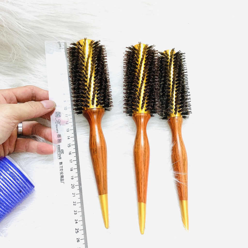 Lược Sấy Tóc Xoăn Cán Gỗ KH lina Cao Cấp Tráng Nhuôm Aluminum Round Brush/Comb