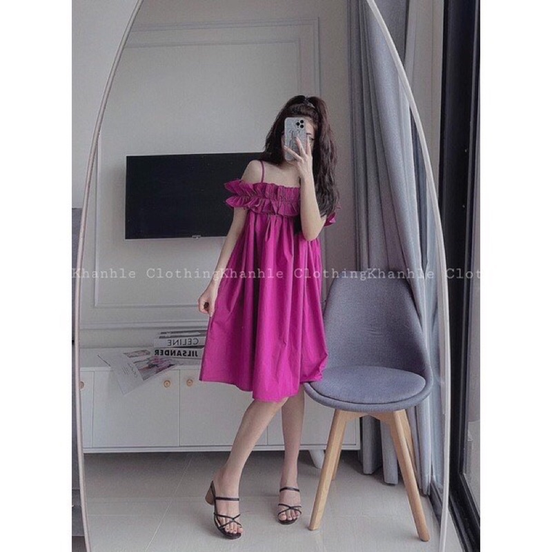 TT 45 - Váy maxi nữ 2 dây, váy tiểu thư phối bèo siêu xinh . giasi