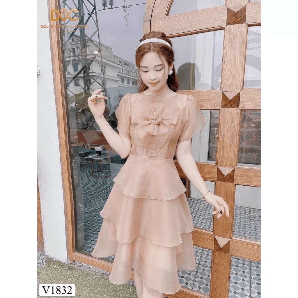 ĐẦM XÒE NỮ ORGANZA PHỐI TẦNG KẾT HOA NGỰC XINH NHƯ CÔNG CHÚA ĐI DỰ TIỆC ĐẸP HẾT NẤC H.H.P