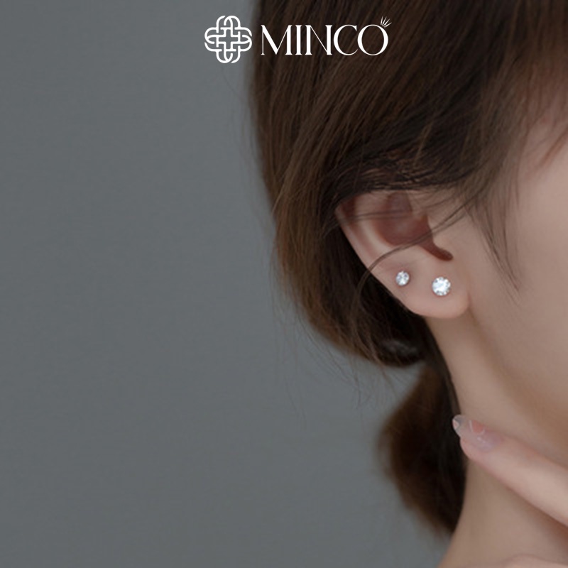 Khuyên Tai Nam Nữ Đính Đá Minco Accessories Màu Bạc Sang Chảnh Phụ Kiện Thời Trang Xinh BT37