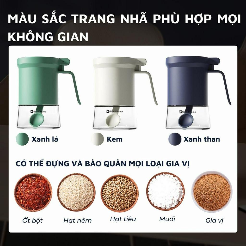 Lọ đựng gia vị, hũ đựng gia vị thủy tinh và nhựa PP DandiHome Siebel có thìa thông minh