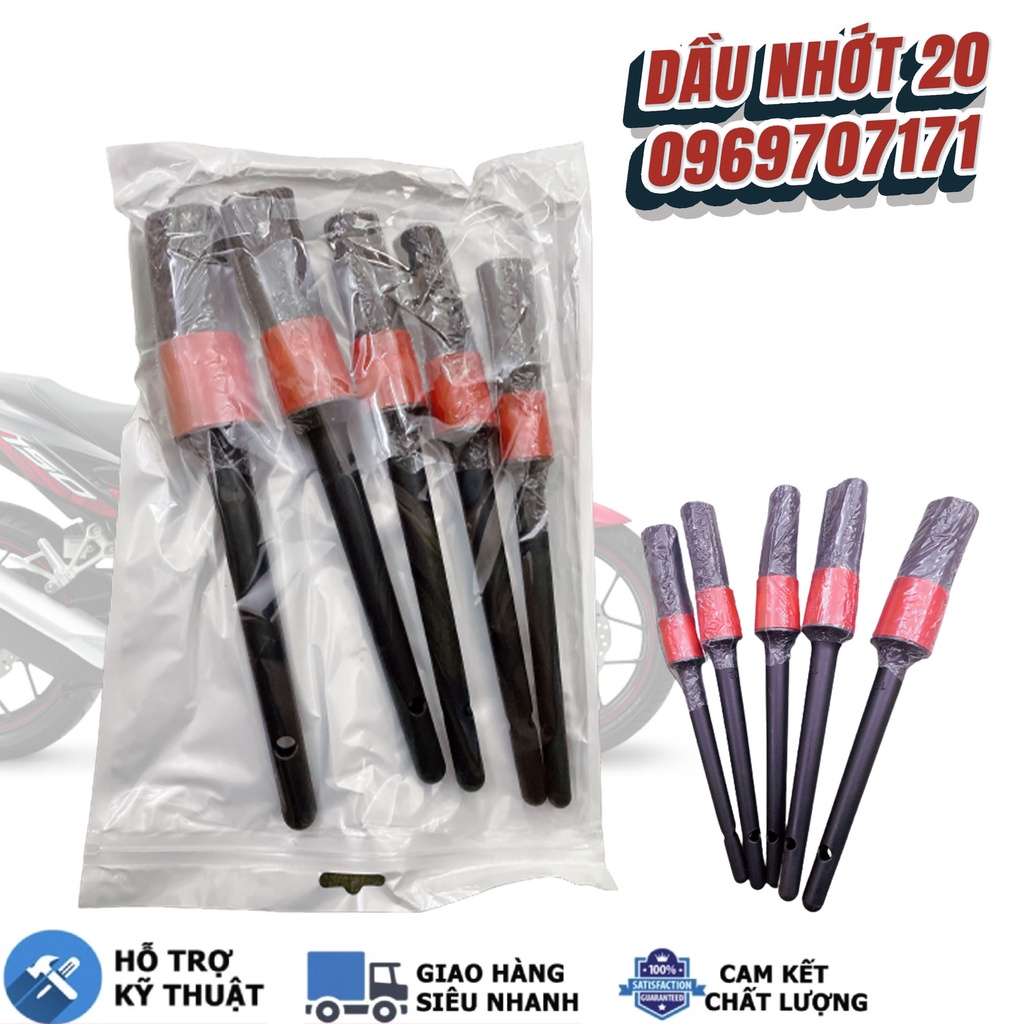 [Bộ cọ đen] Bọ cọ 5 đen cây nhiều size, bộ cọ cán đen, cọ lông heo rửa chi tiết xe máy