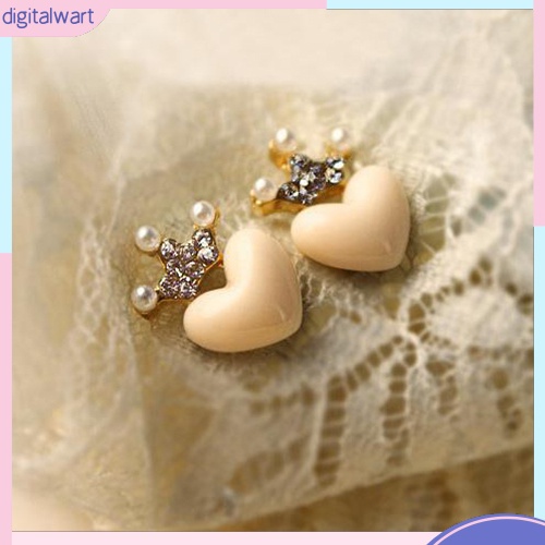 Cặp khuyên tai thiết kế hình vương miện và trái tim đính đá lấp lánh sang trọng dành cho nữ