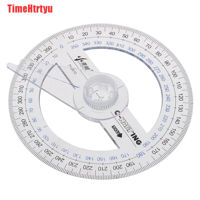 TimeHtrtyu Portable Diameter Of 10cm Plastic 360 Degree Pointer Protractor Ruler