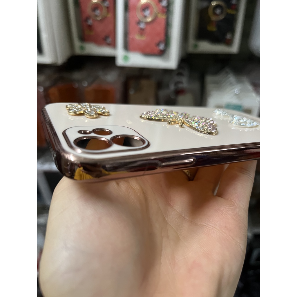 CUTE  Ốp lưng iphone cạnh vuông bảo vệ camera họa tiết Love bướm đính đá nổi 7 8 X XS 11 12 13 PLUS MAX