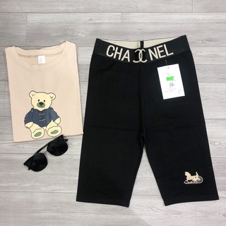 Quần legging ngố nữ cạp chữ thêu hình thời trang