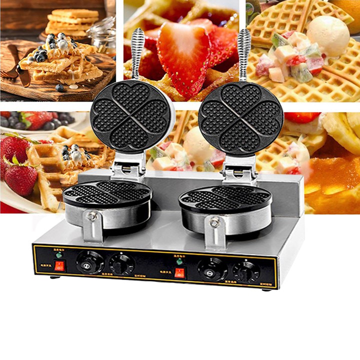 Máy làm bánh kẹp tàn ong, máy làm bánh waffle khuôn trái tim công nghiệp đôi