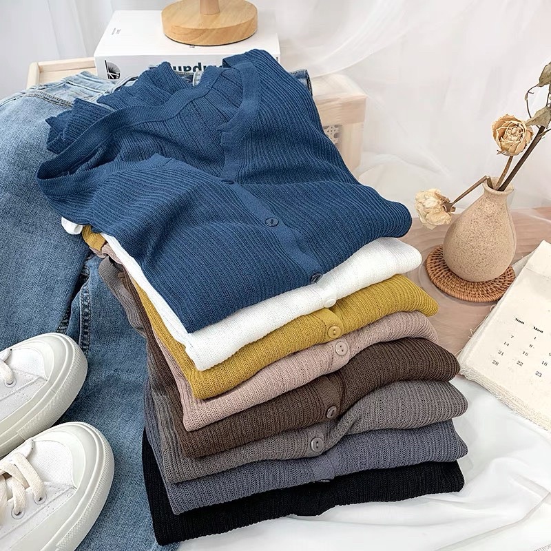 Áo Khoác Len Cardigan Sọc Gân Trơn Hàng Quảng Châu Cao Cấp