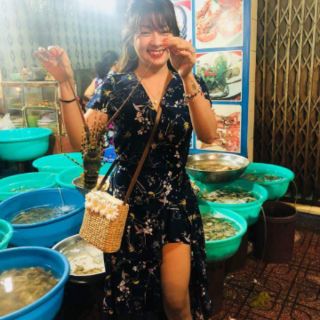 Túi cói hoa cúc họa mi trắng