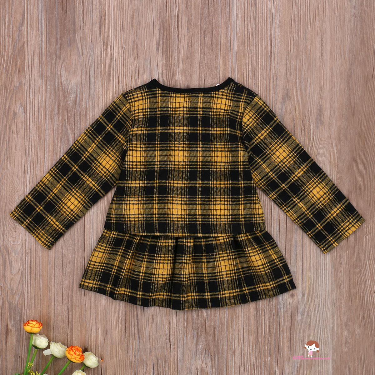 XZQ7-0-6 Years Little Girl Coat + Dress Plaid Printing British Style Cute Princess Spring Autumn Clothing