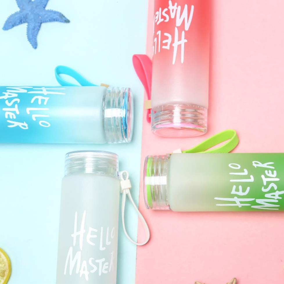 Bình Nước Thủy Tinh Hello Master 450ml Siêu Bền Đẹp Có Dây Xách Tiện Lợi