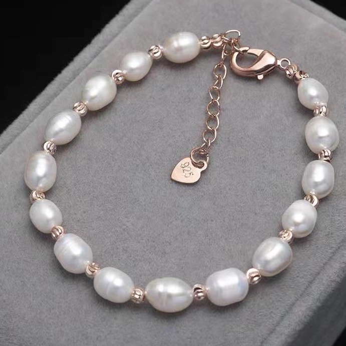 Vòng Tay Ngọc Trai Hình Gạo Nước Ngọt Đơn Giản Có Thể Điều Chỉnh Làm Quà Tặng Cho Bạn Gái