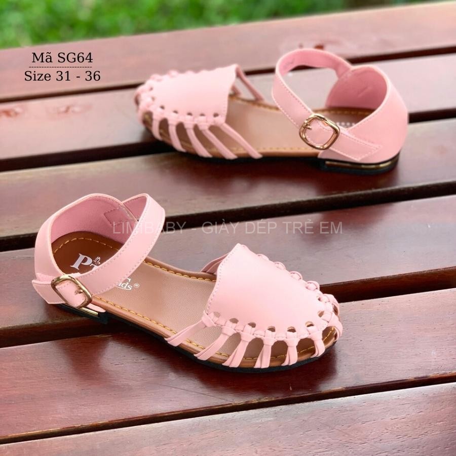 Sandal bé gái hồng BIBIKIDS rọ bít mũi màu hồng kiểu dáng búp bê duyên dáng phong cách Hàn Quốc 6 - 12 tuổi SG64