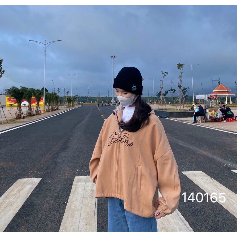 Áo khoác kaki dạ da lộn có nón tay phồng unisex ulzzang nam nữ