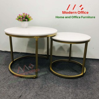 Bàn Trà - Sofa Tròn Đôi mặt đá trắng