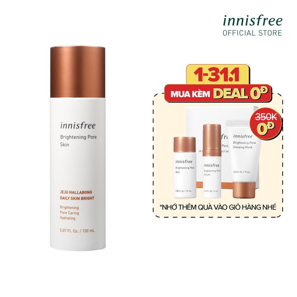 [Mã COSIF05 giảm 10% đơn 400K] Nước cân bằng dưỡng sáng da 3 trong 1 innisfree Brightening Pore Skin 150ML