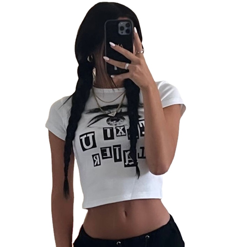 Áo Thun Tay Ngắn Hoạ Tiết Chữ In Thiết Kế Đơn Giản Hợp Thời Trang