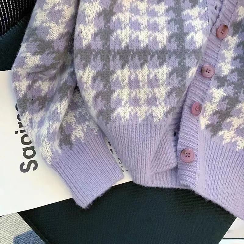 Áo Khoác Cardigan Dệt Kim Màu Tím Phong Cách Thời Trang Hàn Quốc Dành Cho Nữ