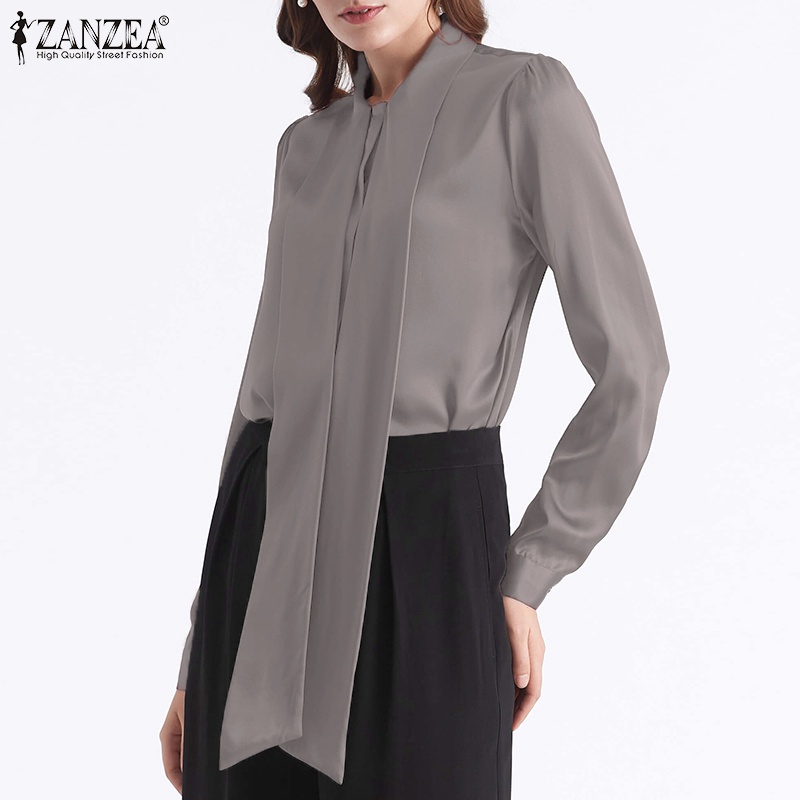 Áo sơ mi ZANZEA dài tay thắt nơ cổ thời trang dành cho nữ