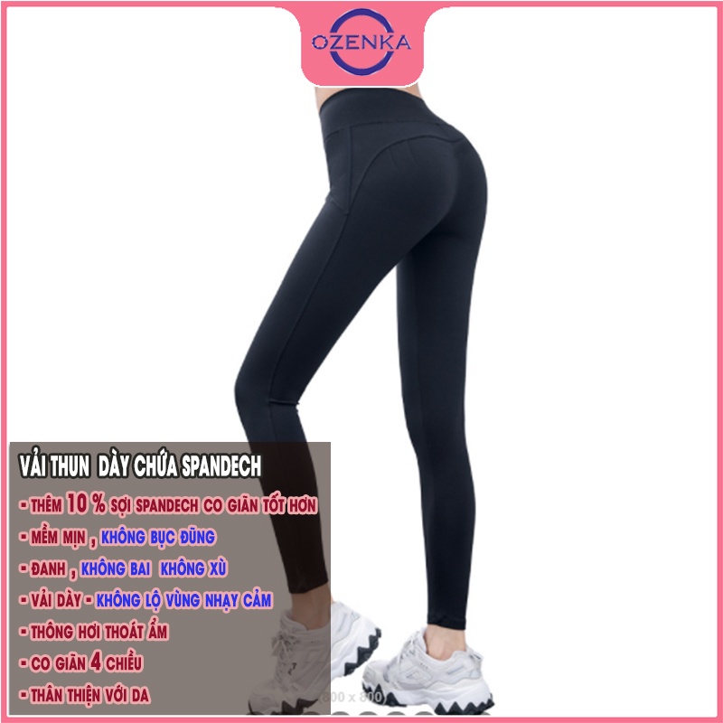 Quần legging dài cạp cao nâng mông nữ OZENKA , quần bó tập gym mặc đi học đi chơi chất dày không bục đũng màu đen