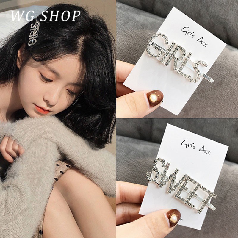 Kẹp tóc chữ cái tiếng Anh đính đá xinh xắn cho nữ