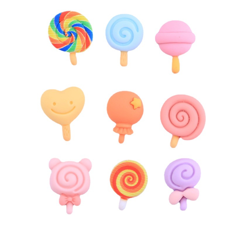 Bộ 10 Cây Keo Dán Trang Trí Điện Thoại Hình Kẹo Mút Mini Màu Cầu Vồng DIY