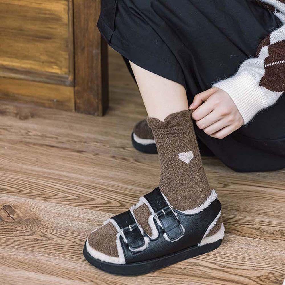 Dwayne Vớ Len Lông Cừu Dày Thoáng Khí Họa Tiết Gấu Màu Cà Phê Phong Cách Harajuku Hàn Quốc Thời Trang Mùa Đông Cho