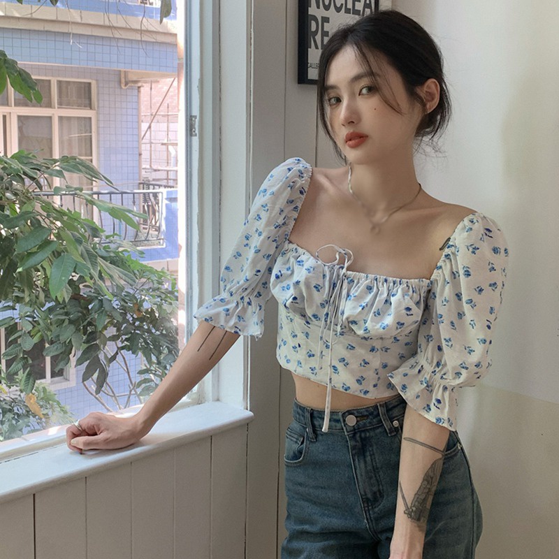 Áo Croptop Trễ Vai Tay Phồng Ngọt Ngào Cho Nữ